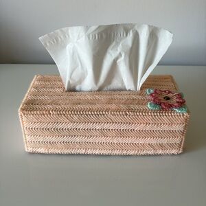 Vintage Tissue Box Cover Charming Grandma Needlework Peach Florette